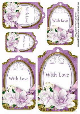 Lilac Magnolia with Love Sentiment Tag Sheet