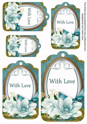 Teal Magnolia with Love Sentiment Tag Sheet
