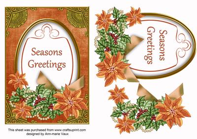 Borange Poinsettia Seasons Greetings Oval 7x5in Step by Step