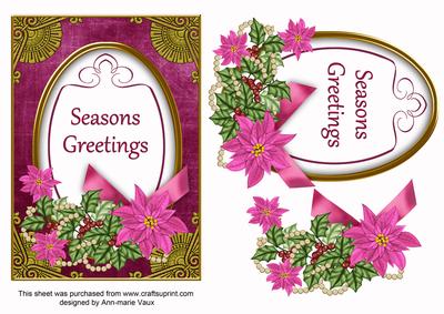Cerise Poinsettia Seasons Greetings Oval 7x5in Step by Step