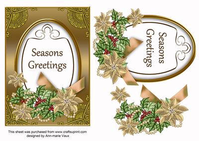 Gold Poinsettia Seasons Greetings Oval 7x5in Step by Step