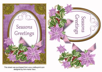 Lilac Poinsettia Seasons Greetings Oval 7x5in Step by Step