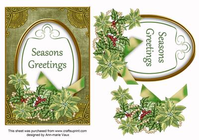 Olive Poinsettia Seasons Greetings Oval 7x5in Step by Step