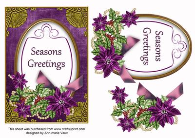 Purple Poinsettia Seasons Greetings Oval 7x5in Step by Step