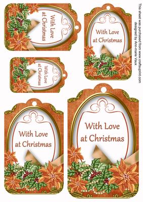 Borange Poinsettia with Love Sentiment Tag Sheet