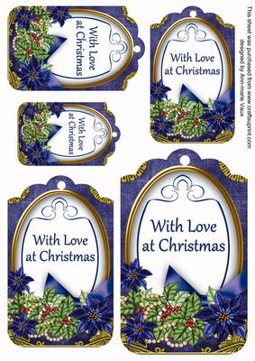 Dblue Poinsettia with Love Sentiment Tag Sheet