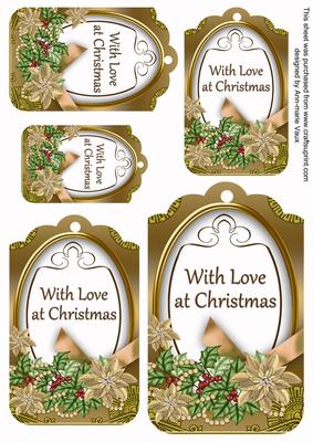 Gold Poinsettia with Love Sentiment Tag Sheet