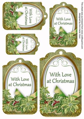 Olive Poinsettia with Love Sentiment Tag Sheet