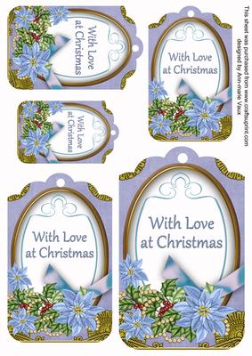 Pale Blue Poinsettia with Love Sentiment Tag Sheet