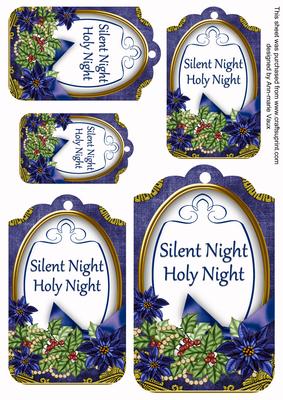 Dark Blue Poinsettia Silent Night Sentiment Tag Sheet