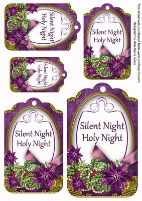 Purple Poinsettia Silent Night Sentiment Tag Sheet