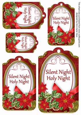 Red Poinsettia Silent Night Sentiment Tag Sheet