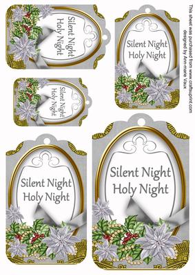 Silver Poinsettia Silent Night Sentiment Tag Sheet