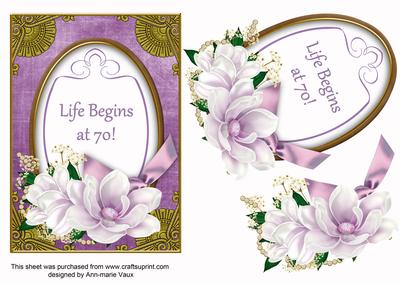 Lilac Magnolia Life Begins at 70! Oval 7x5in Step by Step