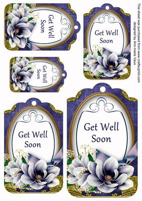 Dark Blue Magnolia Get Well Soon Sentiment Tag Sheet