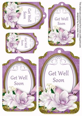 Lilac Magnolia Get Well Soon Sentiment Tag Sheet