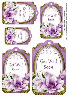 Purple Magnolia Get Well Soon Sentiment Tag Sheet