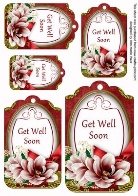 Red Magnolia Get Well Soon Sentiment Tag Sheet