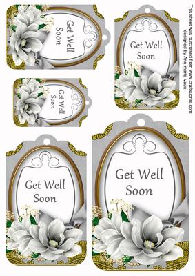 Silver Magnolia Get Well Soon Sentiment Tag Sheet