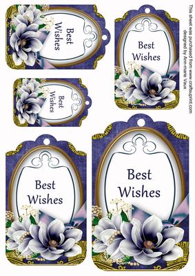 Dark Blue Magnolia Best Wishes Sentiment Tag Sheet