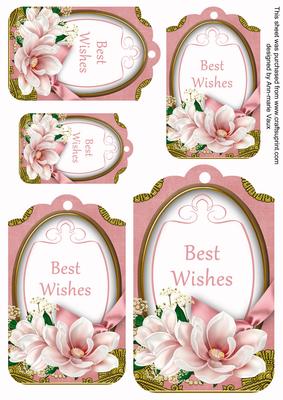 Pink Magnolia Best Wishes Sentiment Tag Sheet
