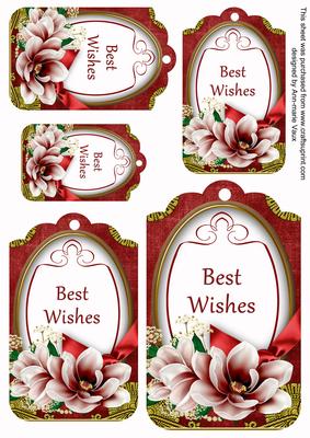 Red Magnolia Best Wishes Sentiment Tag Sheet