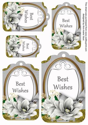 Silver Magnolia Best Wishes Sentiment Tag Sheet