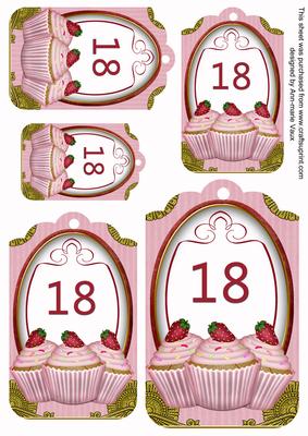 Pink Strawberry Cupcake 18 Sentiment Tag Sheet