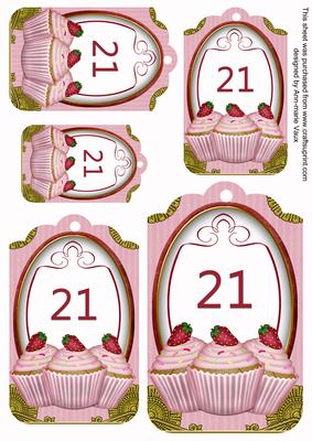 Pink Strawberry Cupcake 21 Sentiment Tag Sheet