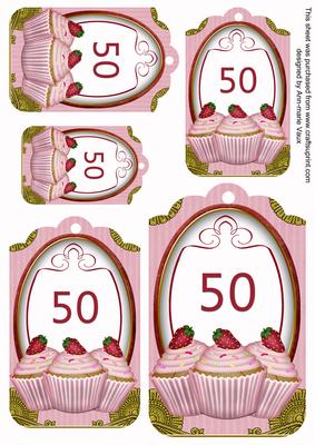 Pink Strawberry Cupcake 50 Sentiment Tag Sheet