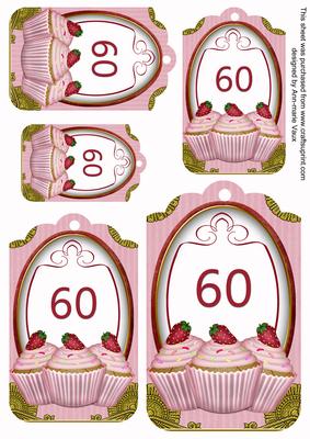 Pink Strawberry Cupcake 60 Sentiment Tag Sheet