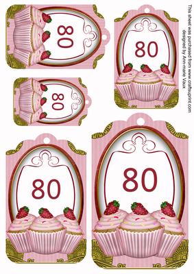 Pink Strawberry Cupcake 80 Sentiment Tag Sheet