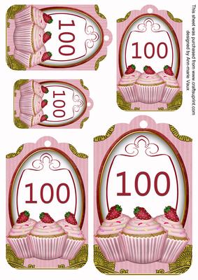 Pink Strawberry Cupcake 100 Sentiment Tag Sheet