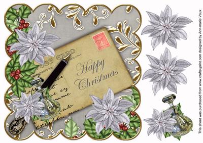 Silver Poinsettia Happy Christmas 8in Scallop Step by Step