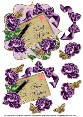 Purple Rose Best Wishes 6in Bracket Decoupage Topper