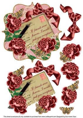 Red Rose If Friends Were 6in Bracket Decoupage Topper