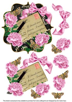 Pink Rose Blk If Friends Were 6in Bracket Decoupage Topper