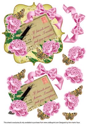 Pink Rose Lemon If Friends Were 6in Bracket Decoupage Topper
