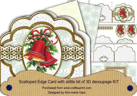 Christmas Bells g Flake Anglaise Scallop Decoupage Card Kit