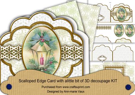 Christmas Lantern2 Anglaise Scallop Decoupage Card Kit