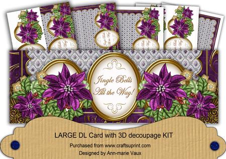 Dark Purple Poinsettia Jingle Bells Large Dl Card Kit