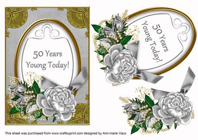 Silver Magnolia 50 Years Young Oval 7x5in Step by Step