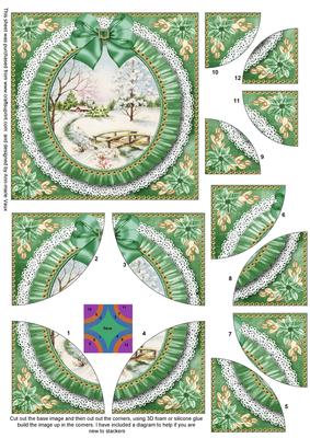 Pretty Snowscene Green Ruffle 5in Quad Round Corner Stacker