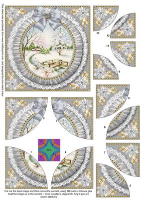 Pretty Snowscene Grey Ruffle 5in Quad Round Corner Stacker
