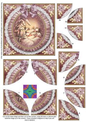 Snowy Village Ruffle 5in Quad Round Corner Stacker