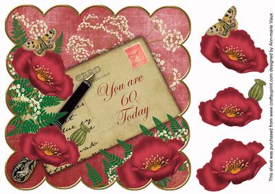 Red Poppy 60 Today 8in Scallop Decoupage Topper