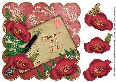 Red Poppy 75 Today 8in Scallop Decoupage Topper