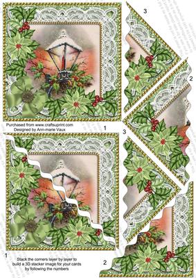 Christmas Green Lantern 5in Scallop Triangle Corner Stacker