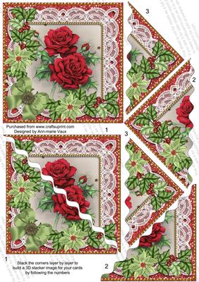 Christmas Roses Poin 5in Scallop Triangle Corner Stacker
