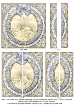 Cream Village Church Ruffle 5in Side Stacker Card Front